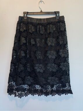 Lapis Black Crochet Lace Midi Skirt